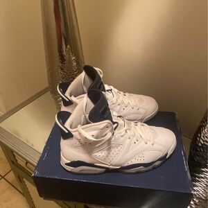 White and Blue High-Top Sneakers